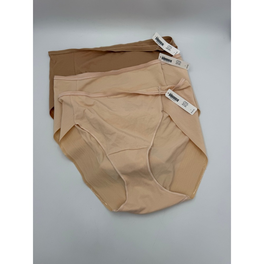 Soma Vanishing Edge High Leg Briefs Womens L 3 Pack Pale Sand Warm Amber NWT